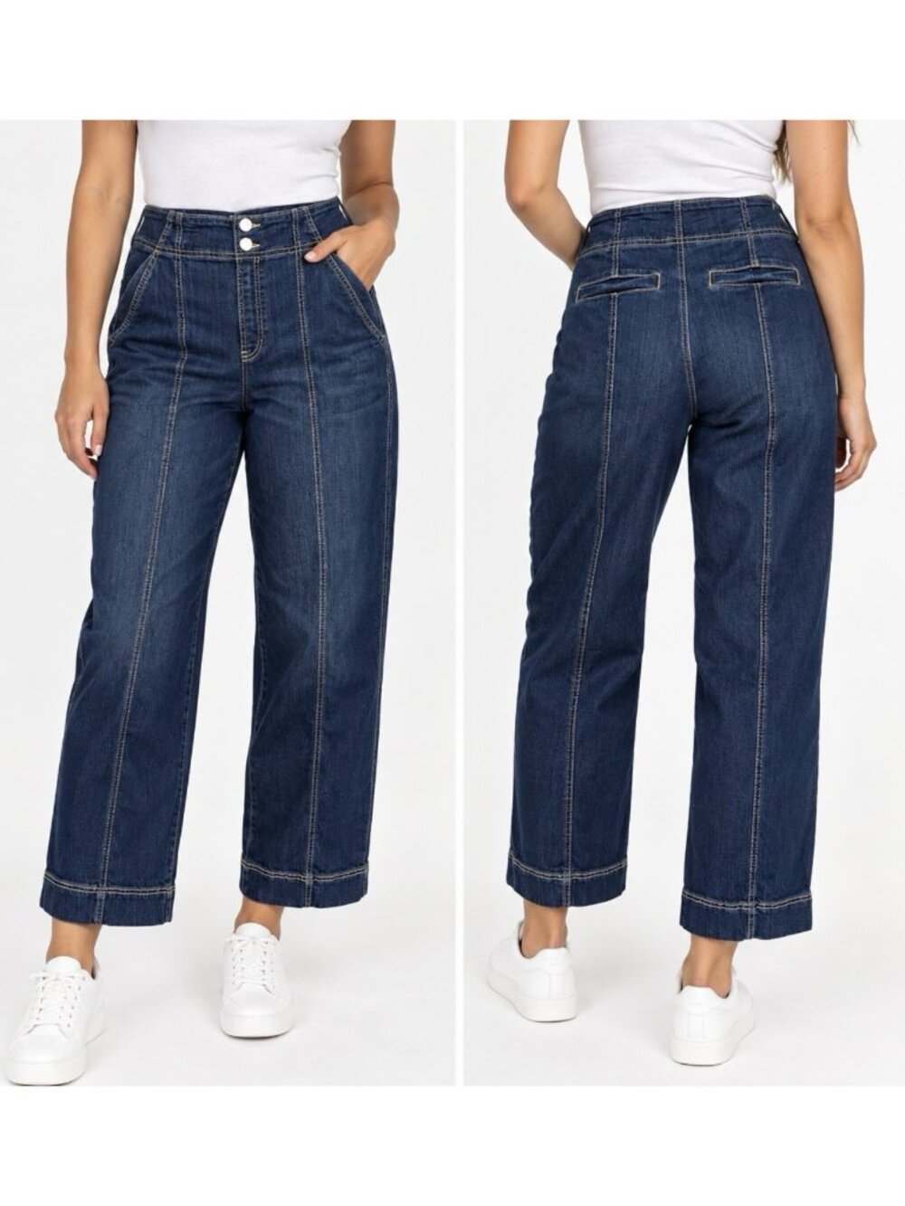 Chicos Pull On Wide Leg Jeans Womens Size 1R US 8R Blue Stretch Denim Dark Wash